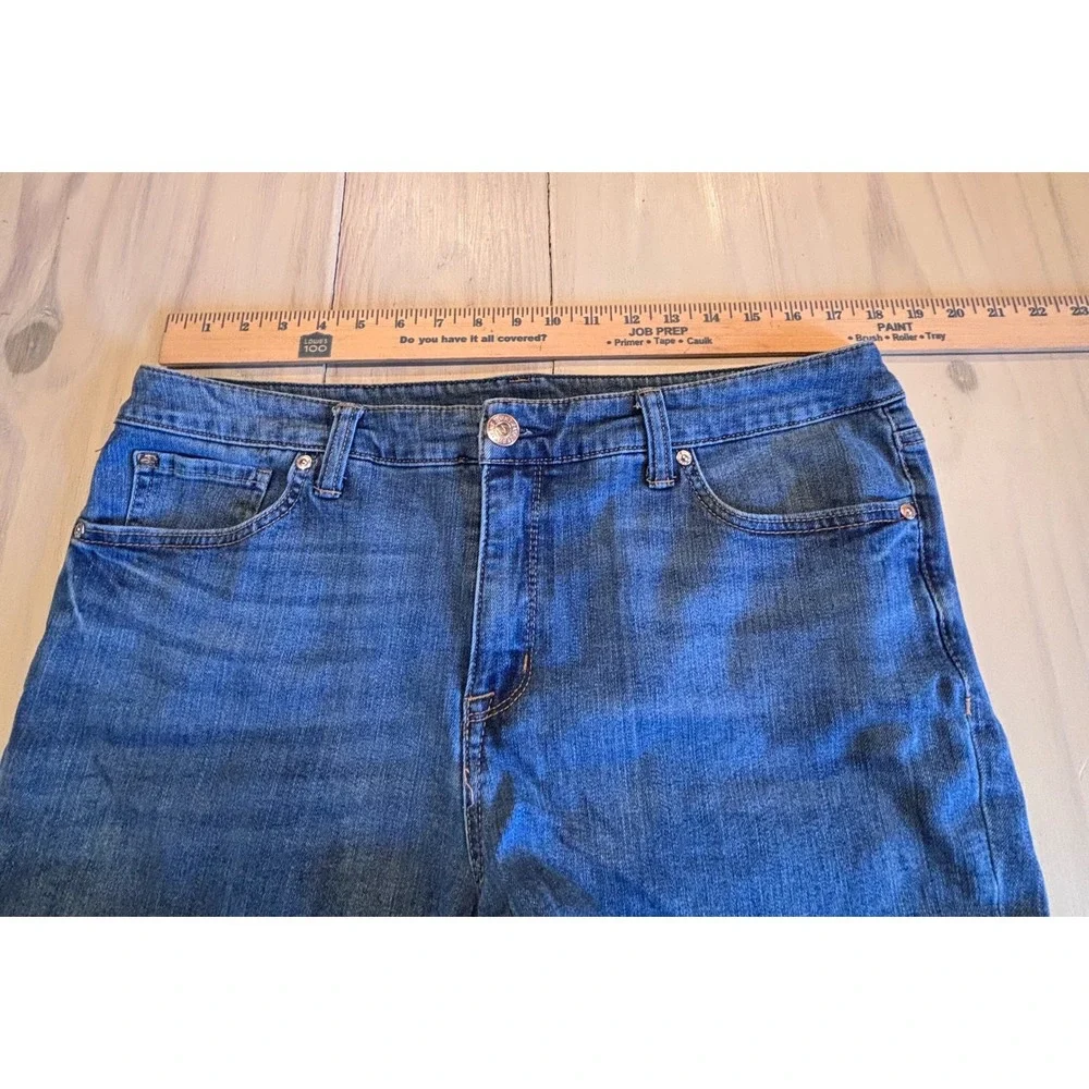 Seven7 Womens Size 14 Blue Denim Cutoff Shorts Raw Hem Stretch Mid Rise RN109890